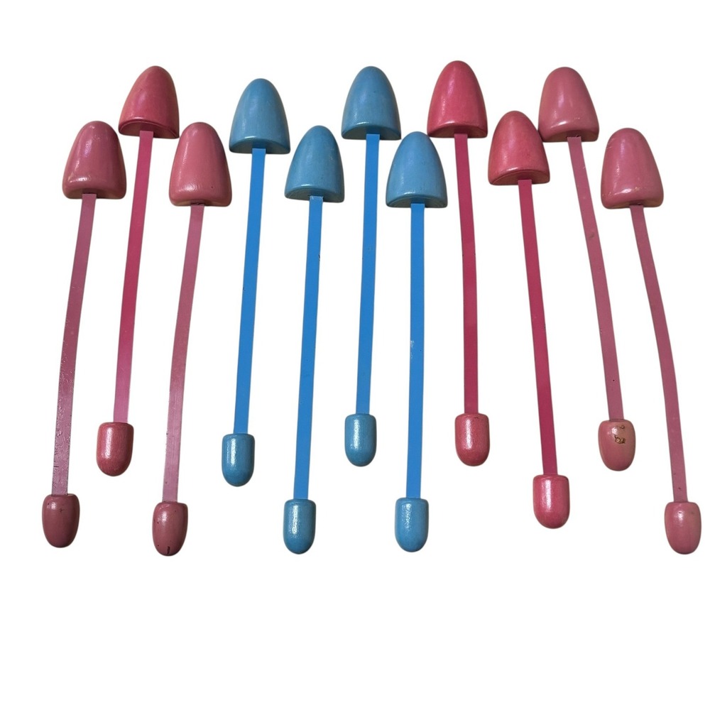 Vintage Lot of 11 Painted Wood Shoe Trees Shapers Pink Blue Mid Century Retro